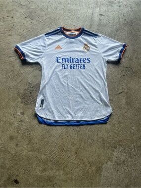 adidas White Soccer Jersey with Blue Trim